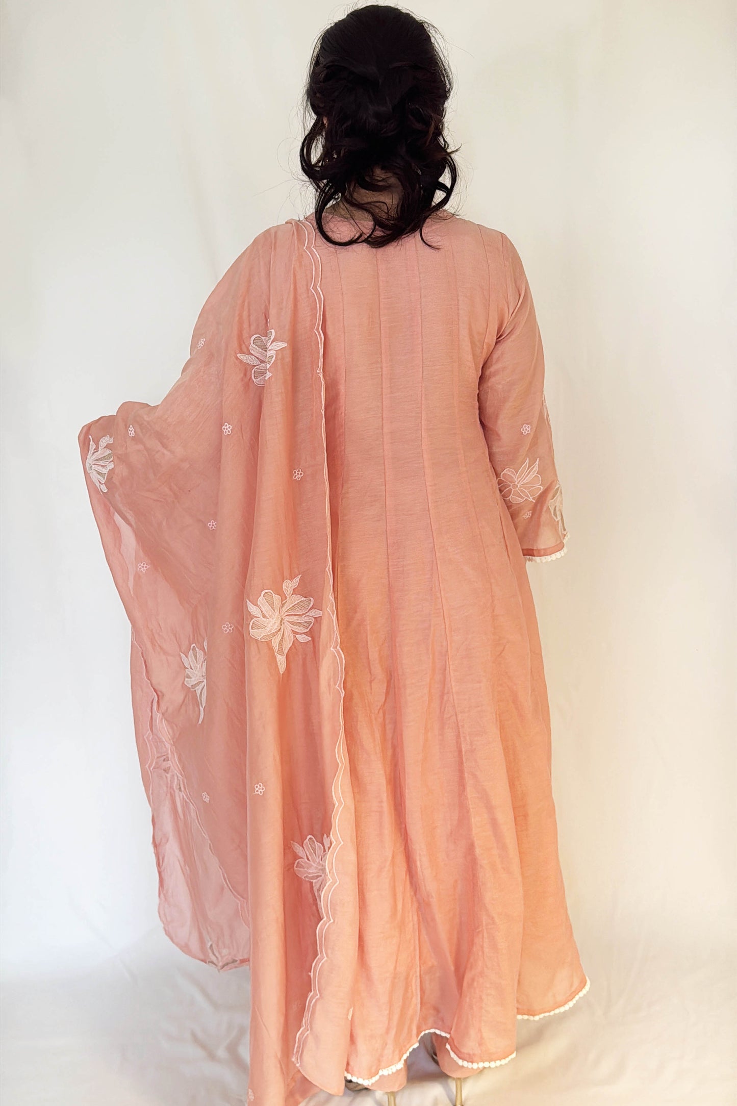 REEM Peach Mul Chanderi Embroidered Anarkali Suit  Back