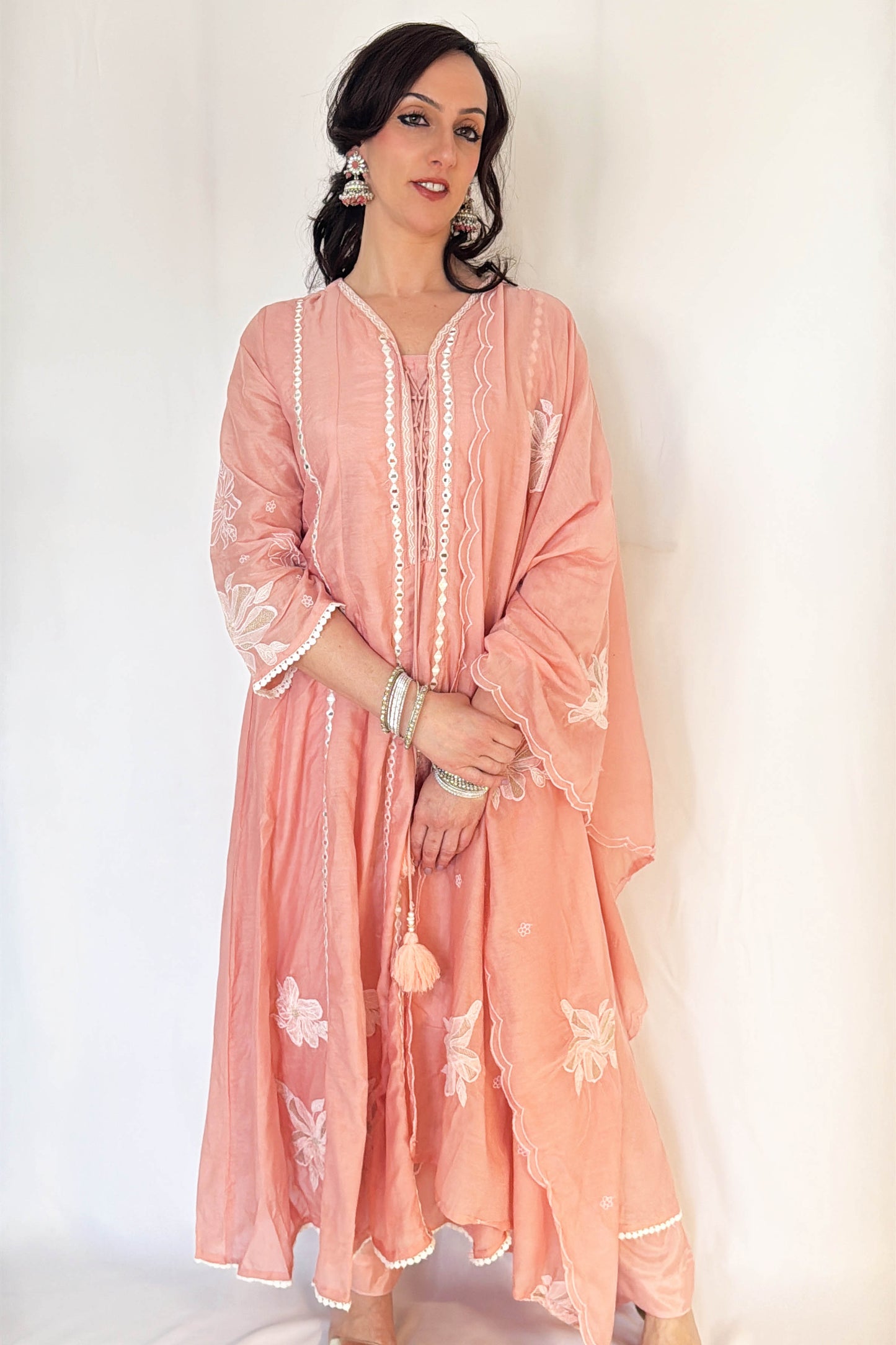 REEM Peach Mul Chanderi Embroidered Anarkali Suit  Closer Picture