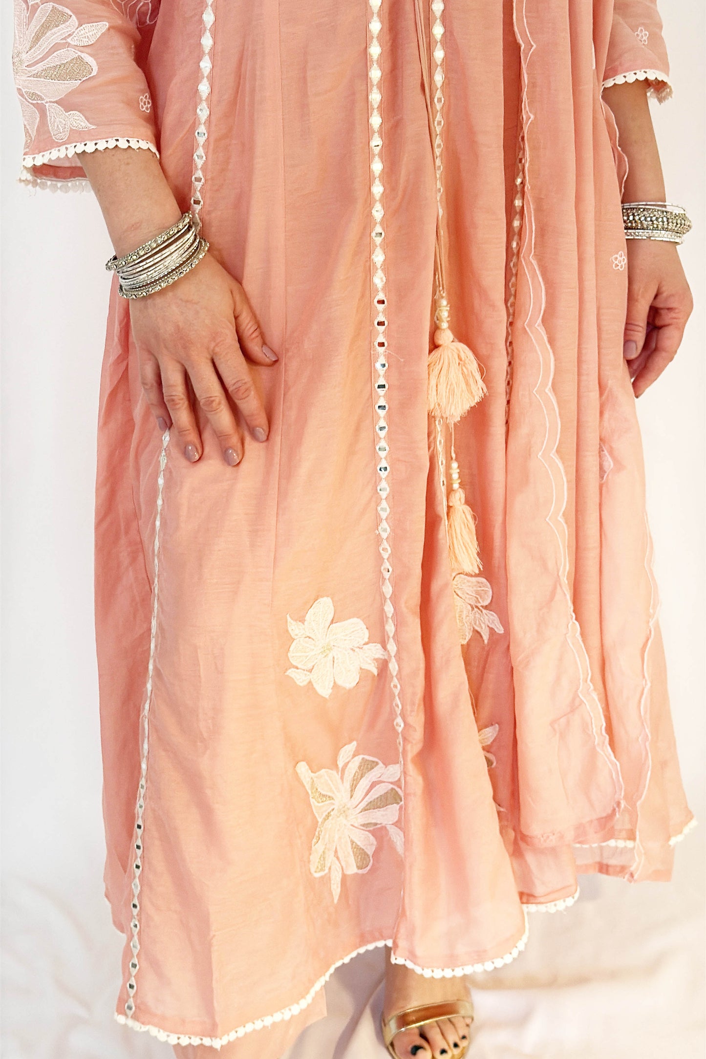 REEM Peach Mul Chanderi Embroidered Anarkali Suit  Detail Bottom Part 