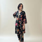 RENEE Black Floral Printed Cotton Silk Kurta and Trouser Set Front