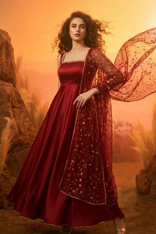 RESHMA Red Satin Sleeveless  Anarkali Suit AI image 