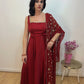 RESHMA Red Satin Sleeveless  Anarkali Suit Set