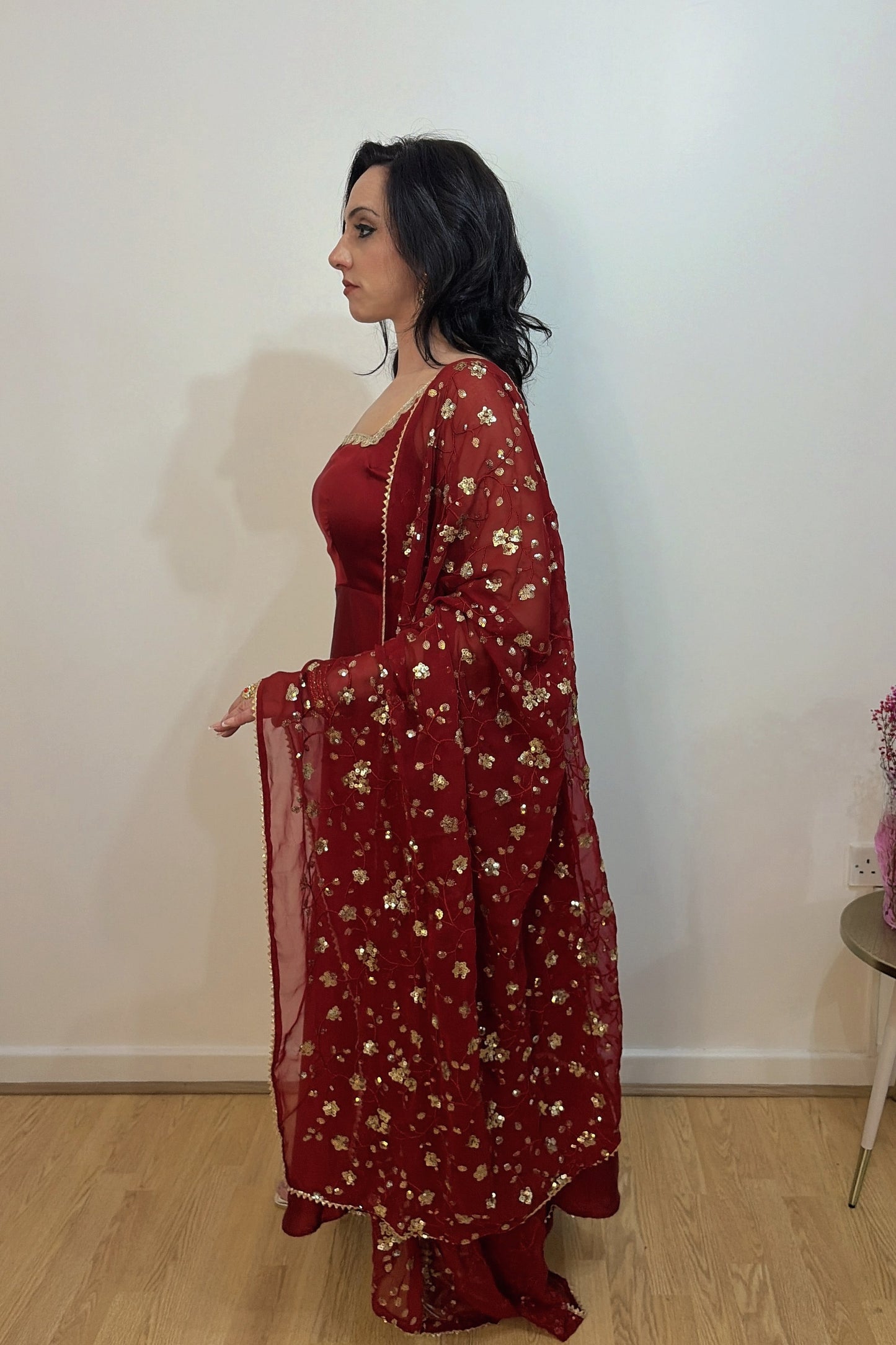 RESHMA Red Satin Sleeveless  Anarkali Suit