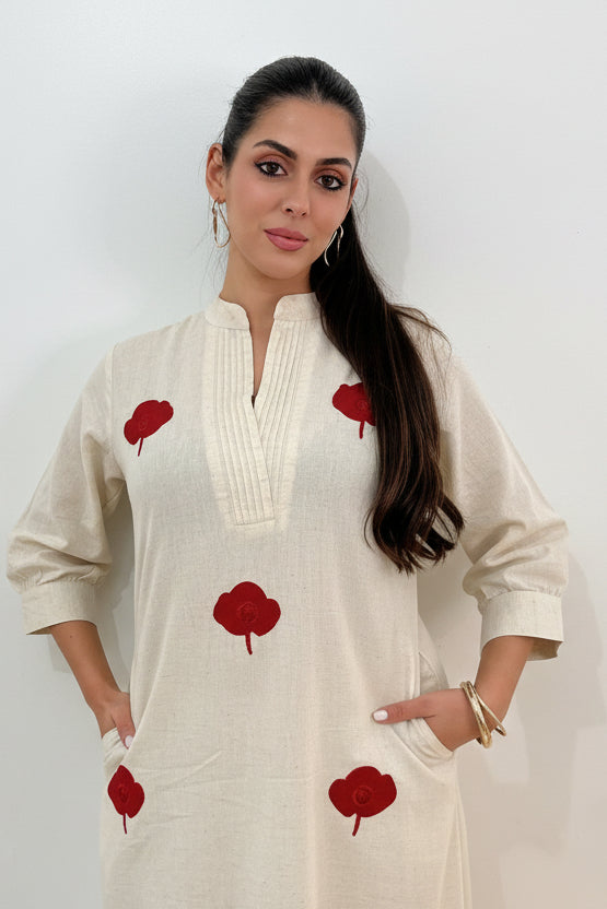 ROSA Pure Cotton Kurta Set  With Floral Embroidery Close Up