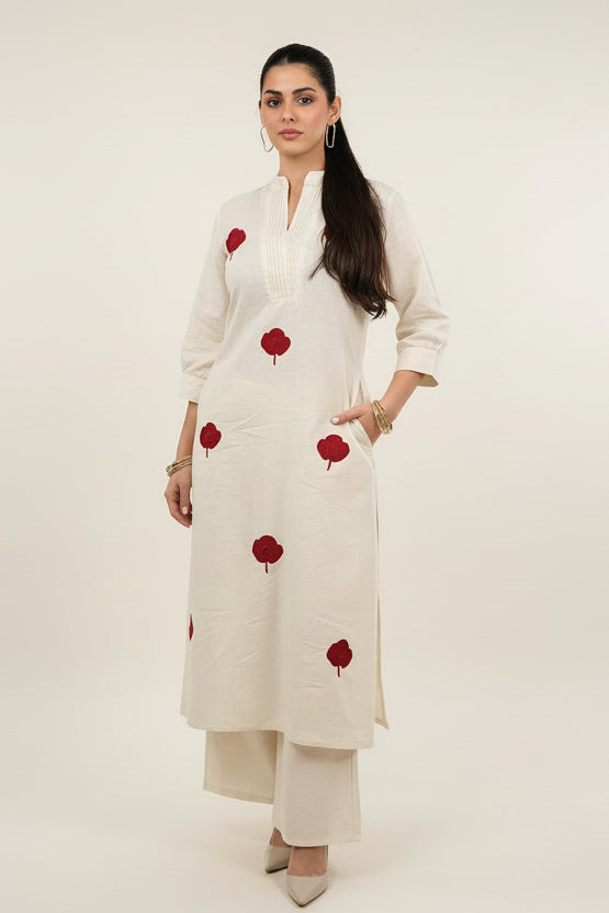 ROSA Pure Cotton Kurta Set  With Floral Embroidery Front