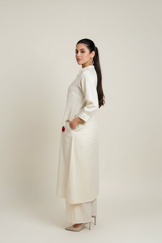 ROSA Pure Cotton Kurta Set  With Floral Embroidery Side