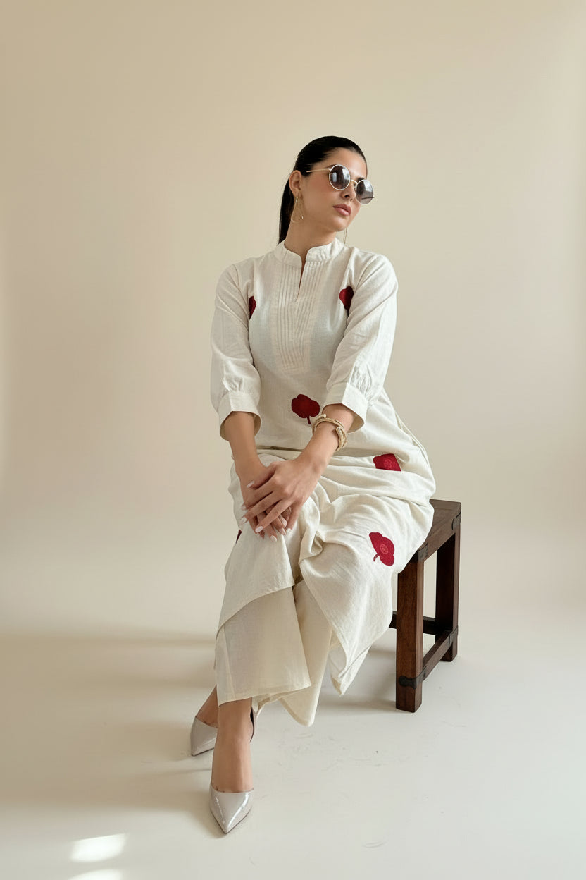 ROSA Pure Cotton Kurta Set  With Floral Embroidery Sitting