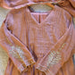 SAFA Elegant Peach Pleated Mul Chanderi Suit Set close up 
