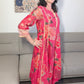 SAMARA Fuchsia Floral Embroidered Chanderi Anarkali Set side 2