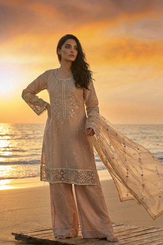 SEERAT  Blush Luxury Embroidered Set  With Palazzo