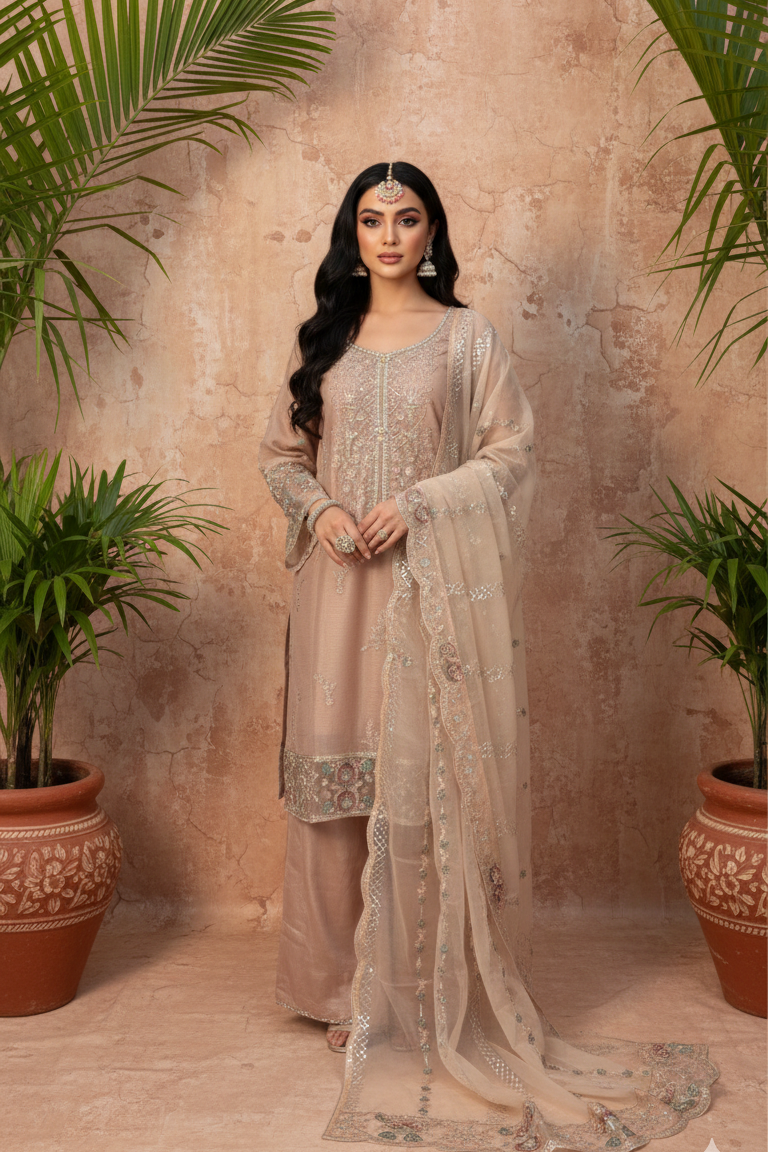 SEERAT  Blush Luxury Embroidered Set  With Palazzo AI front 2