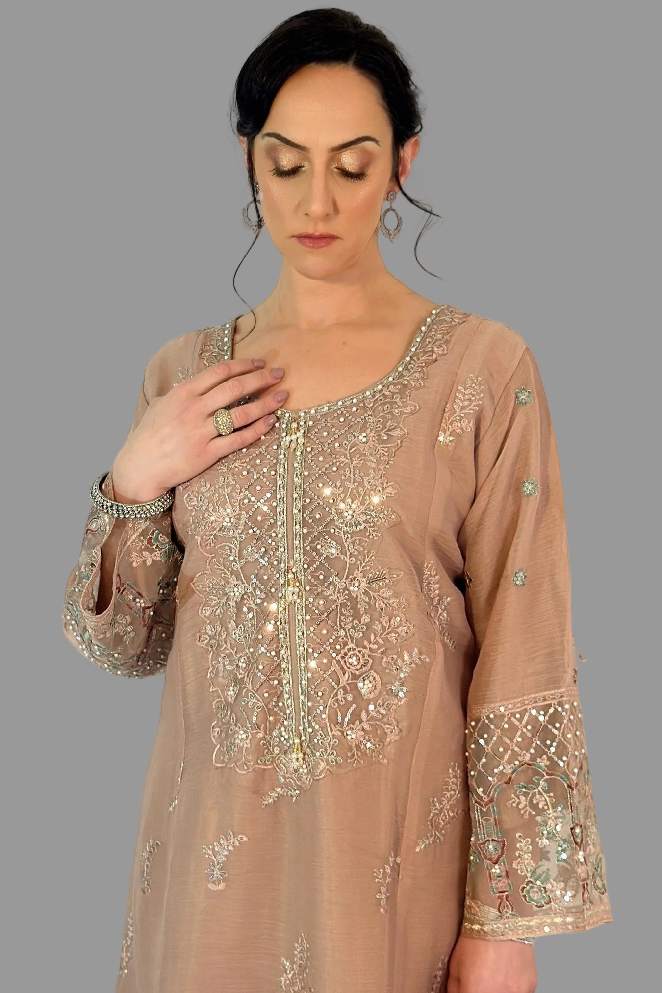 SEERAT  Blush Luxury Embroidered Set  With Palazzo close up 