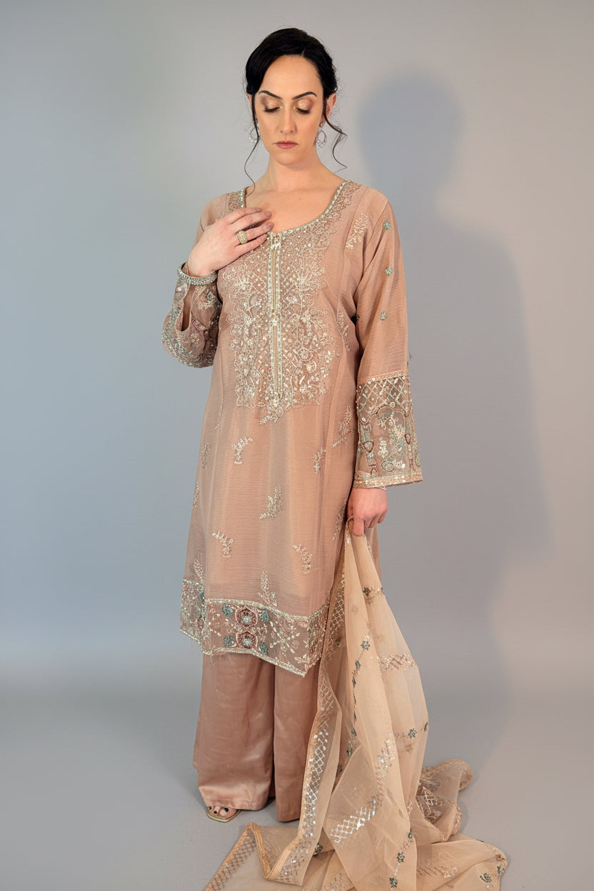 SEERAT  Blush Luxury Embroidered Set  With Palazzo front 