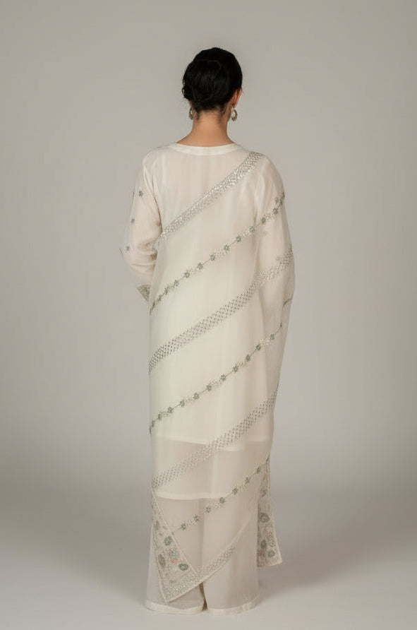 SEERAT White Luxury Embroidered Set With Palazzo back 