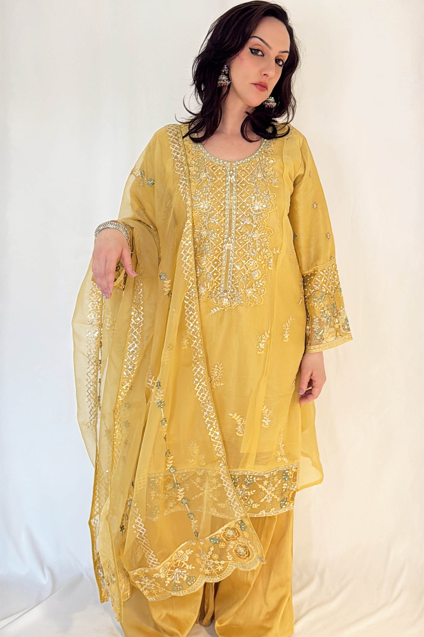 SEERAT_Yellow_Luxury_Embroidered_Suit_Set_With_Palazzo  Ethnic Wear Outfit