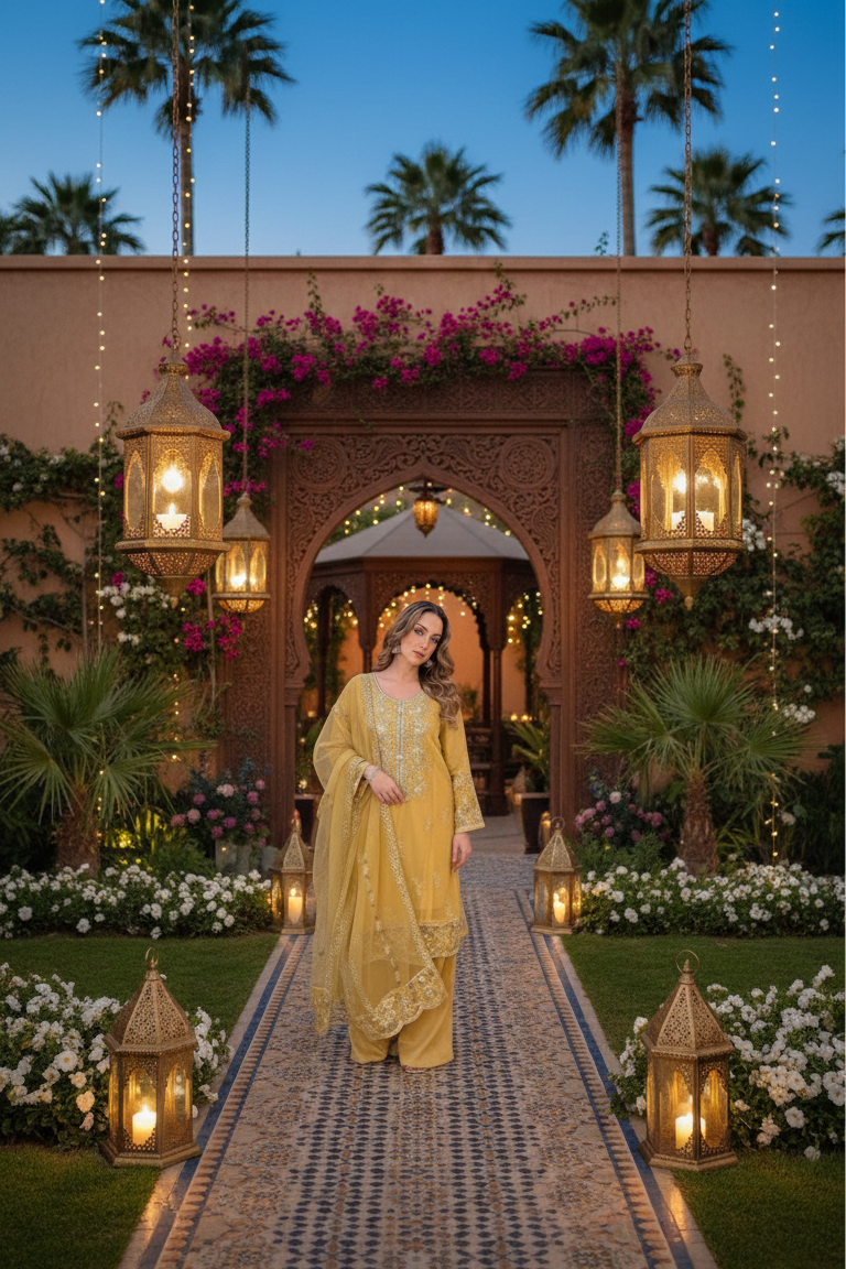SEERAT_Yellow_Luxury_Embroidered_Suit_Set_With_Palazzo Outfit