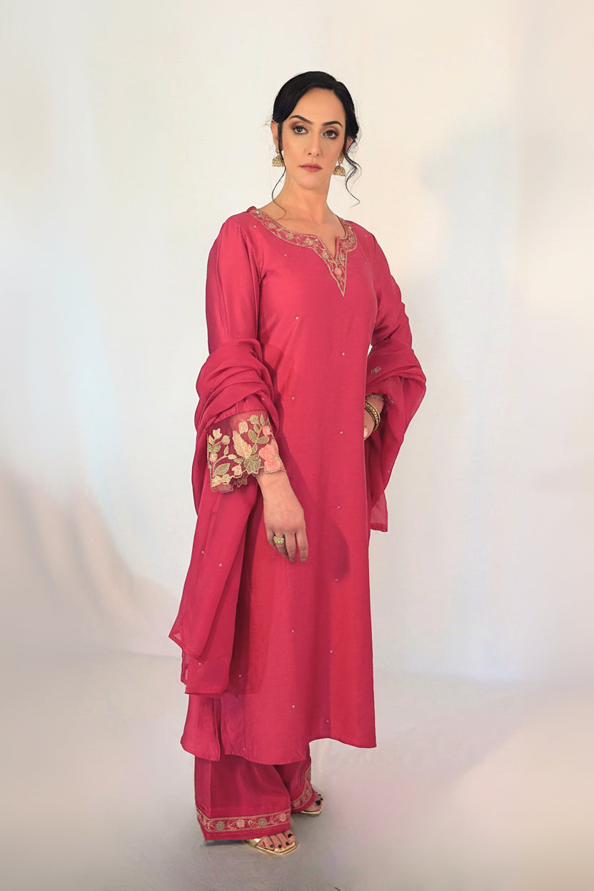 SIMRAN Silk Blend Embroidered Palazzo Suit Set  side 