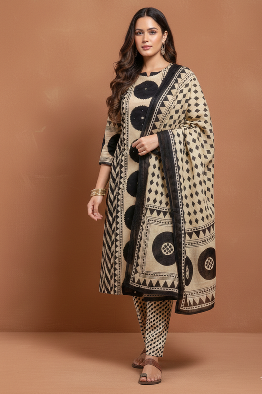 SONIA Cotton Blend Geometric Print Salwar Kameez Ethnic Wear Outfit