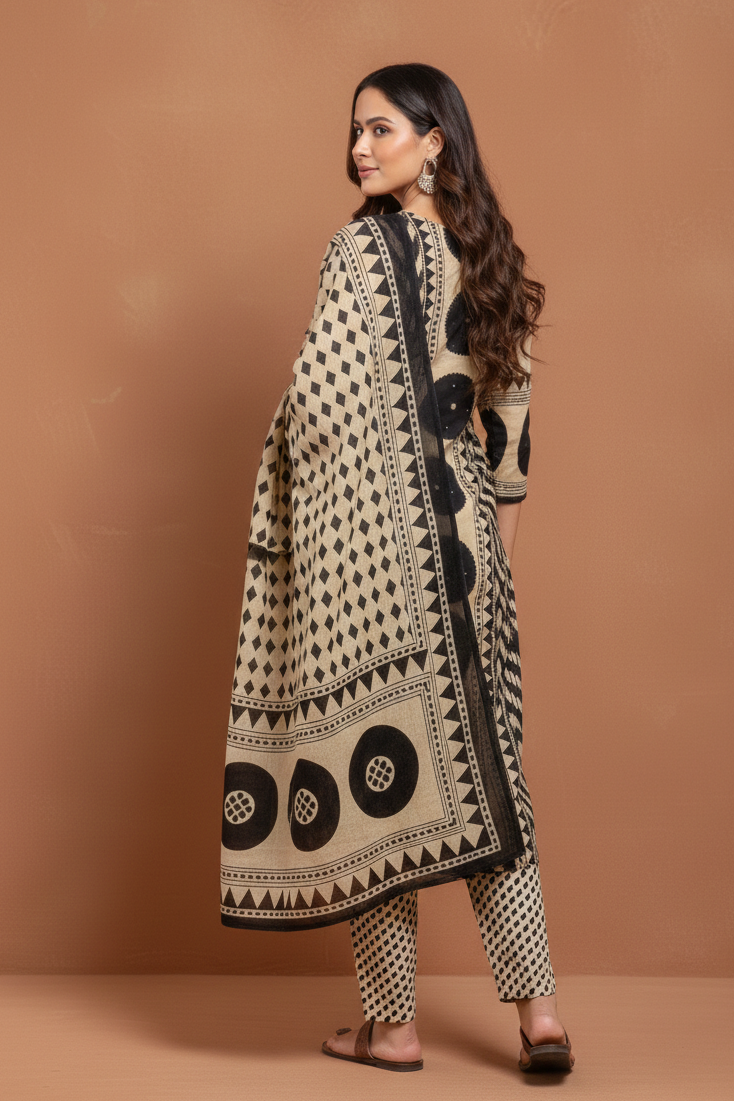 SONIA Cotton Blend Geometric Print Salwar Kameez Ethnic Wear Outfit Back