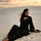 Sara Black Silk Blend Hand embellished  Kurta Palazzo Set  AI sitting pose 