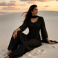 Sara Black Silk Blend Hand embellished  Kurta Palazzo Set  AI sitting pose 2
