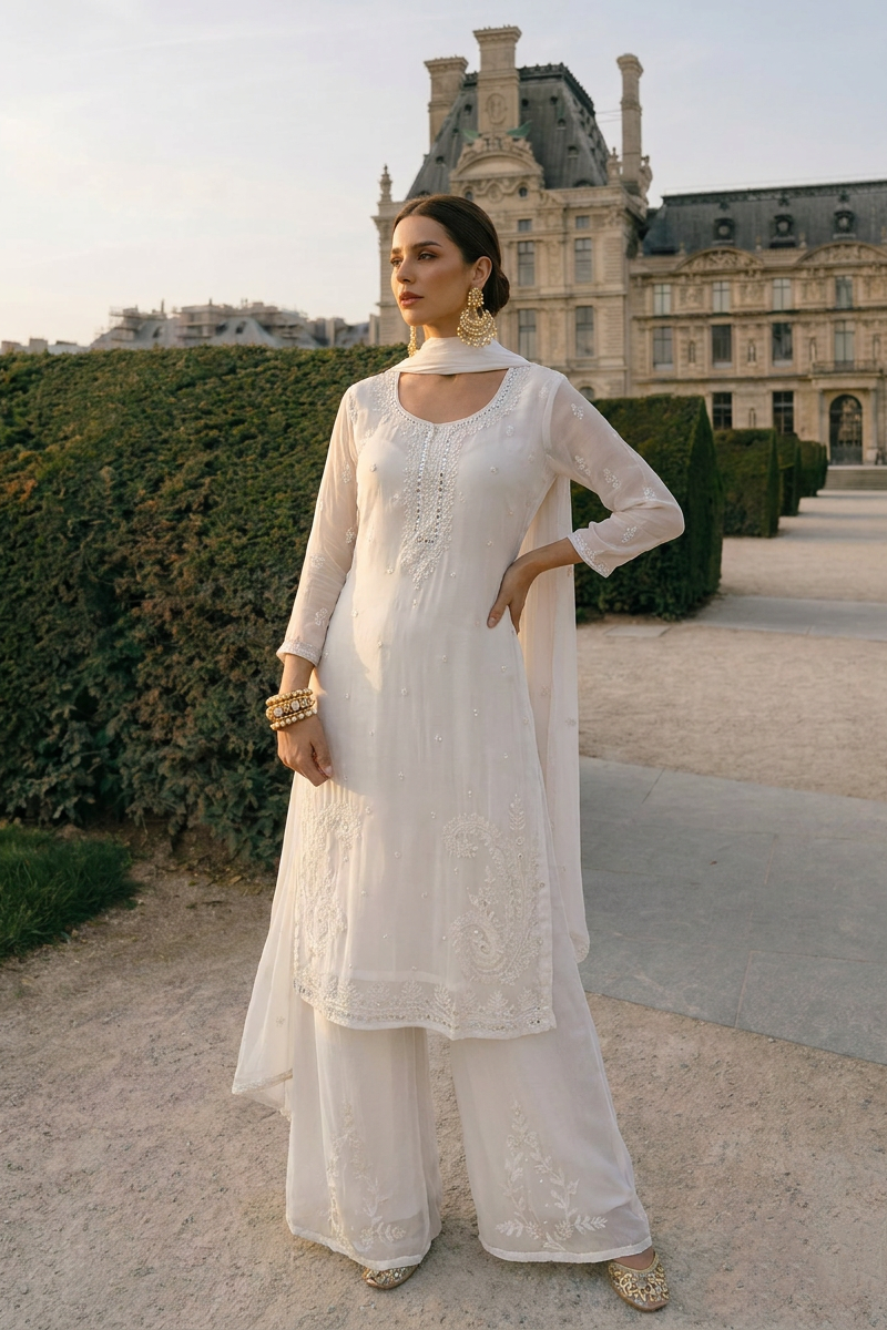 TARA AI IMAGES SIDE EMBROIDERED PALAZZO SUIT 