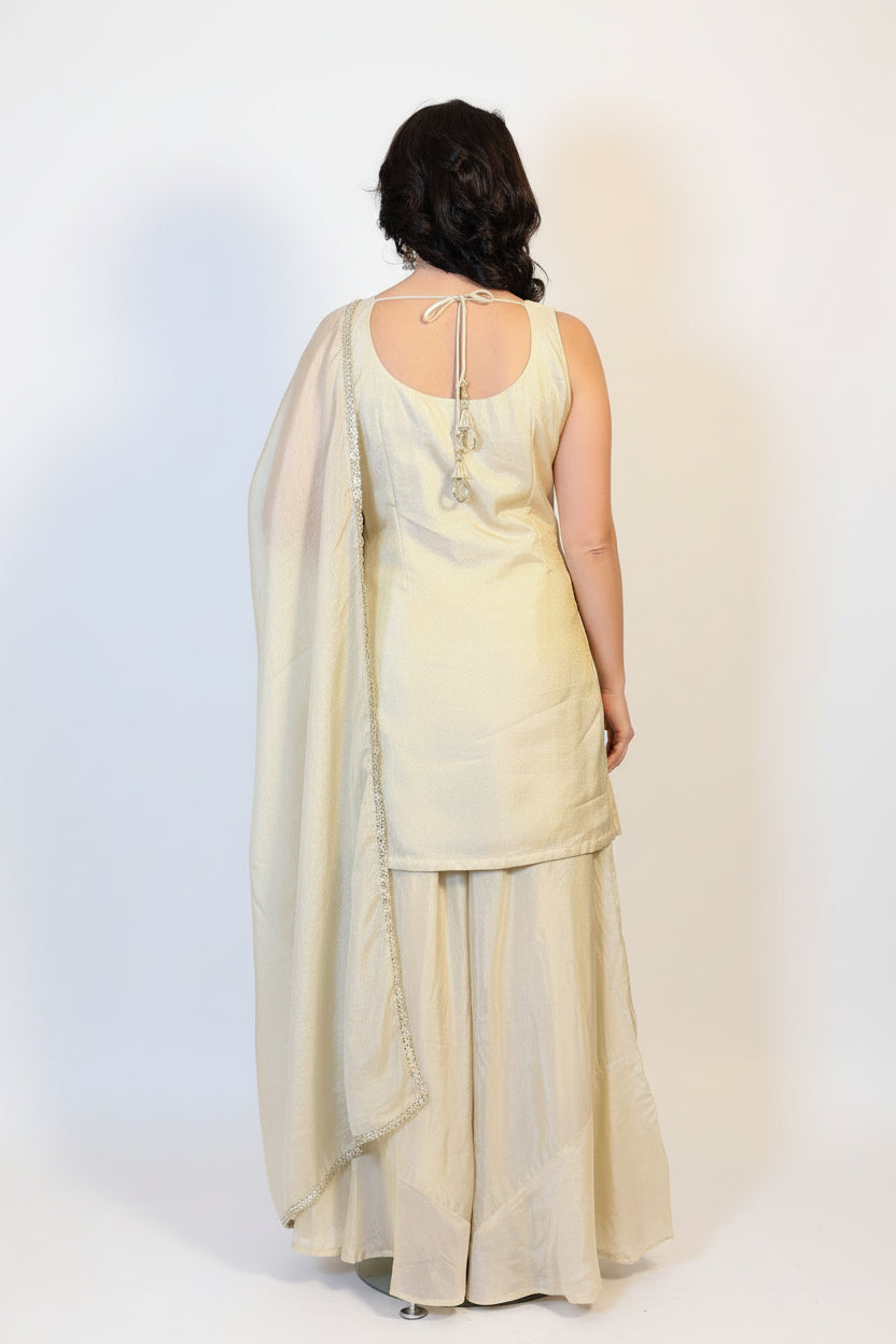VERA Champagne Gold Embroidered Three Piece Set Back