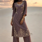 Yusra Mauve Silk Blend Hand embellished  Kurta Palazzo Set