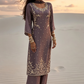 Yusra Mauve Silk Blend Hand embellished  Kurta Palazzo Set AI image standing