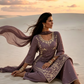 Yusra Mauve Silk Blend Hand embellished  Kurta Palazzo Set dupatta floating 3