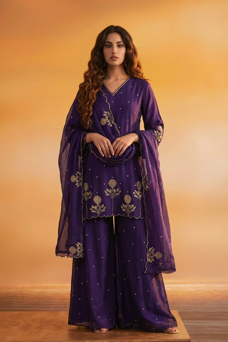ZARA_Purple_Silk_Blend_Embroidered_Palazzo_Set AI 