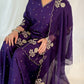 ZARA Purple Silk Blend Embroidered Palazzo Set close up 