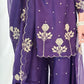 ZARA Purple Silk Blend Embroidered Palazzo Set closeup 