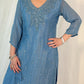 ZOYA Pale Blue Silk Blend Embroidered Kurta Set closeup