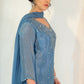 ZOYA Pale Blue Silk Blend Embroidered Kurta Set side view 