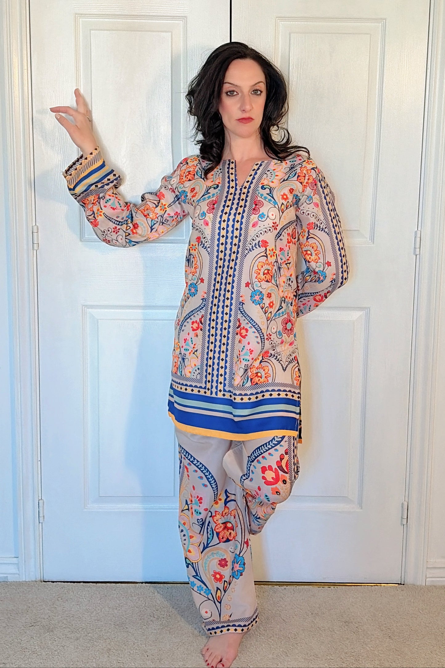 al Printed Co-Ord Kurta And Trouser Set  front