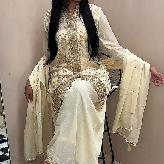AYESHA  Luxury Cream and Gold Embellished Ethnic Set video