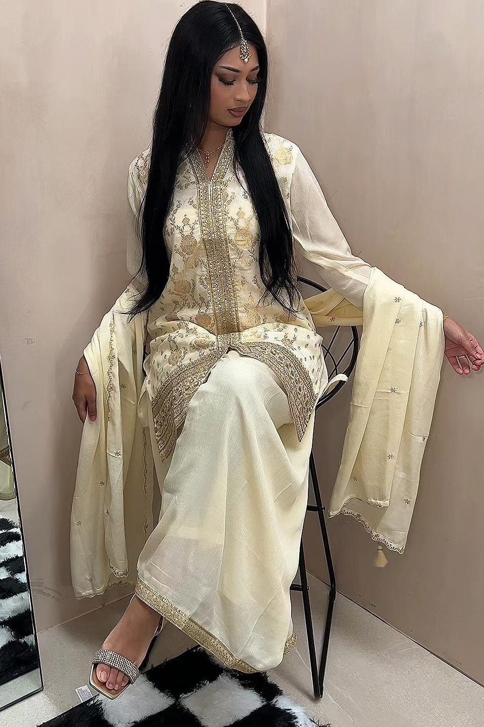AYESHA  Luxury Cream and Gold Embellished Ethnic Set video