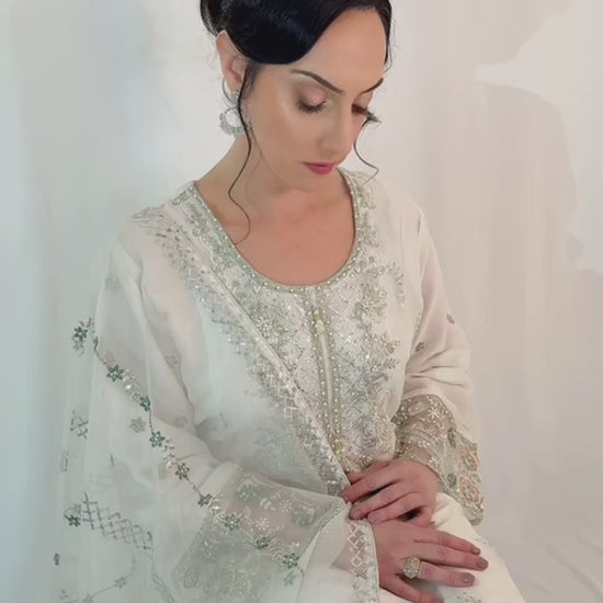 SEERAT White Luxury Embroidered Set With Palazzo video