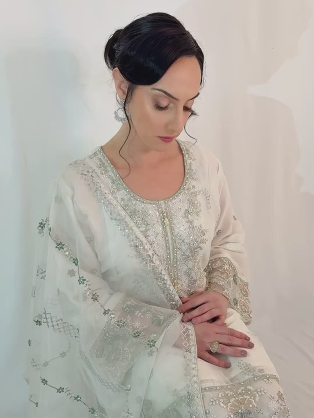 SEERAT White Luxury Embroidered Set With Palazzo video