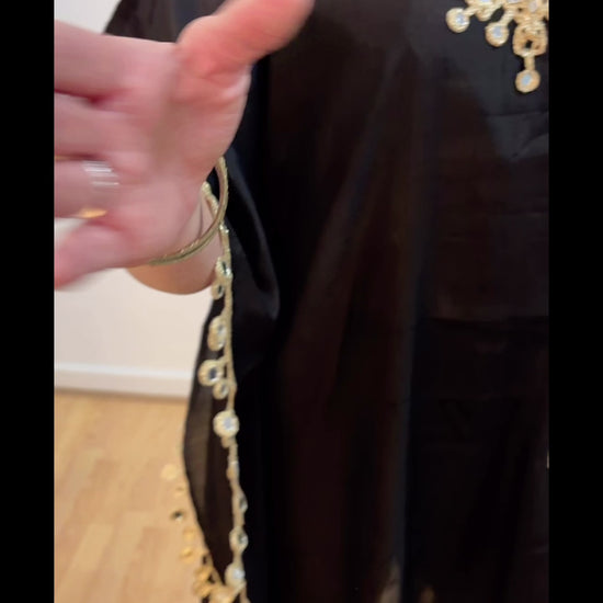 AVIRA Black Embroidered Kaftan Kurta Trousers Set video 