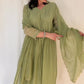 SAFA Green  Elegant Pleated  Pintuck Mul Chanderi Set