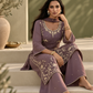 Yusra Mauve Silk Blend Hand embellished  Kurta Palazzo Set