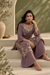 Yusra Mauve Silk Blend Hand embellished  Kurta Palazzo Set