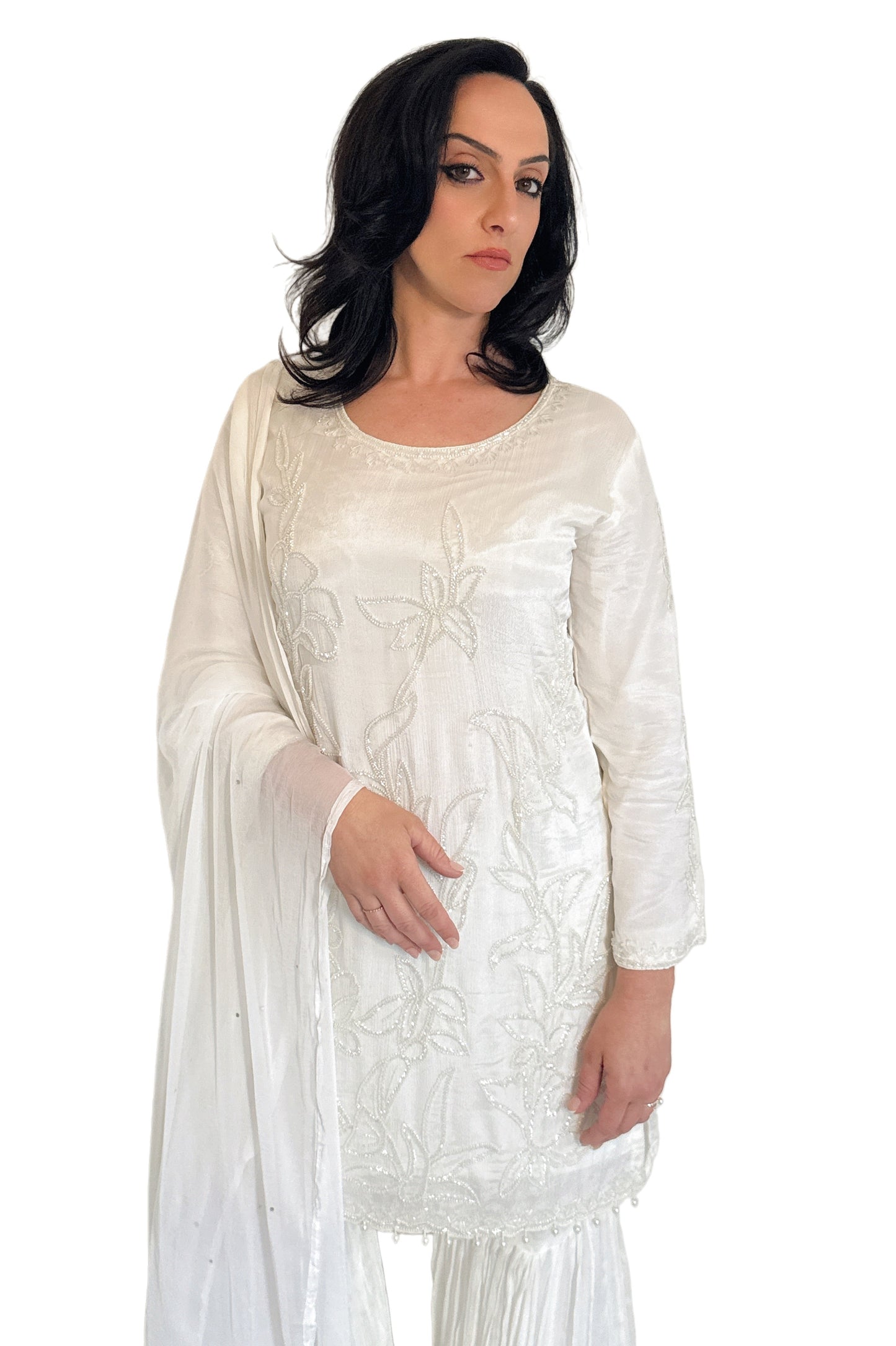 zarin white outfit closer look top part